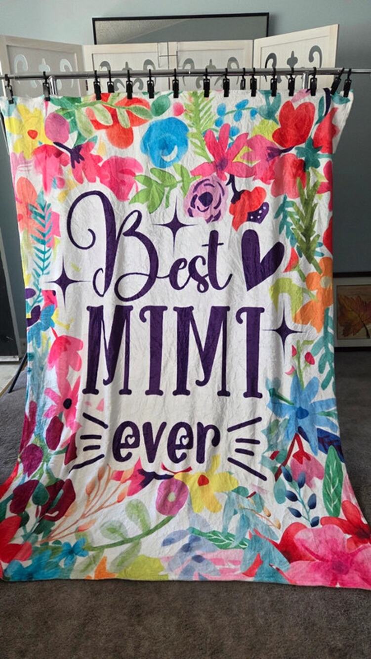 Best Mimi Ever Floral Fleece Throw Blanket 60x80 Watercolor Flowers Gift NWOT